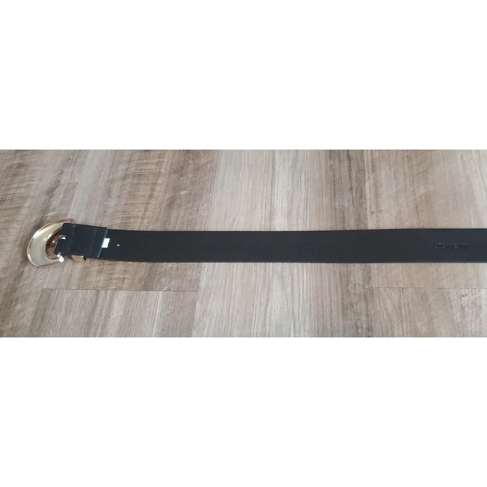Nine West Faux Leather Black Belt Womens‎ Size M/L Gold Tone Large Buckle